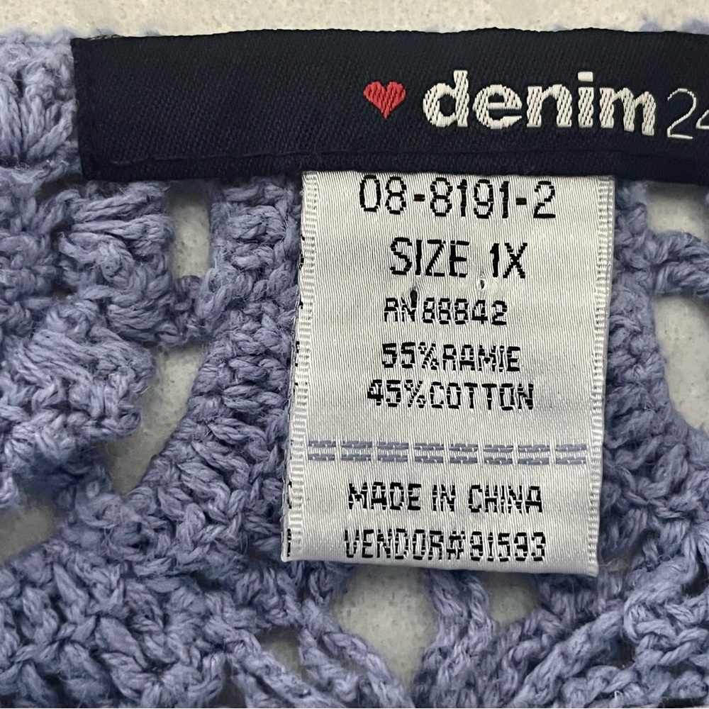 DENIM 24/7 WOMENS CROCHET SWEATER, SLATE BLUE, size 1X - Picture 6 of 7